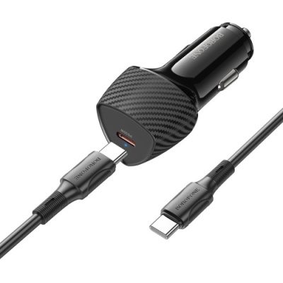 Автомобільний Зарядний Пристрій Borofone BZ31B 1Type-C/30W/PD + (Type-C - Type-C) (Чорний)
