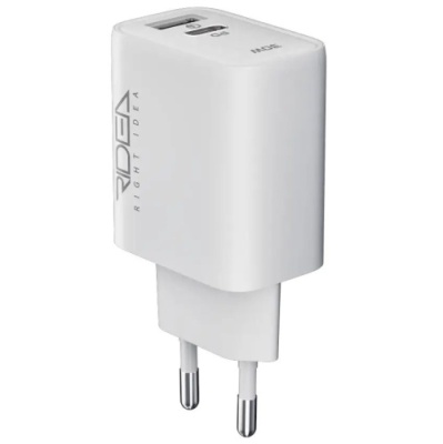 мережевий зарядний пристрій ridea rw-30120 turbo 1usb/1usb-c qc/pd 30w (бiлий) 