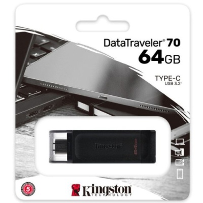 usb флеш-накопичувач kingston dt 70 64gb usb 3.2 + type-c (чорний) 
