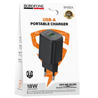 мережевий зарядний пристрій borofone bas82a qc3.0 (1usb/3a) (чорний) 