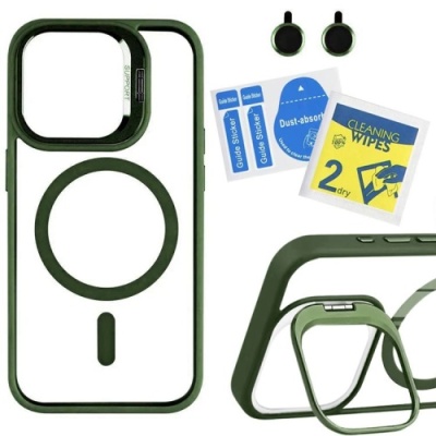Купить чохол tpu+pc+metal stand case with magsafe and camera lenses для apple iphone 16 plus (dark green) онлайн