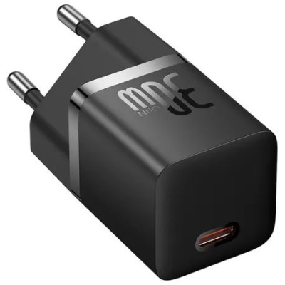 мережевий зарядний пристрій baseus gan5 mini (p10110902113-00) type-c/30w/pd + (type-c - type-c) (чорний) 