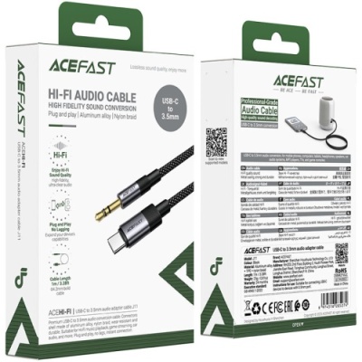 перехідник audio acefast j11 type-c - jack 3.5 plug (1m) (чорний) 
