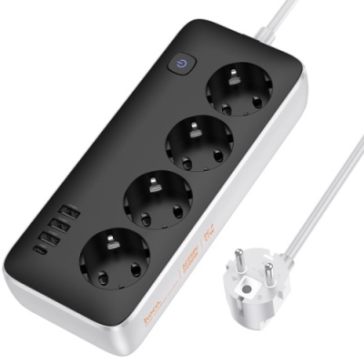 мережевий подовжувач hoco ac21 (3usb/1type-c/4xsocket) 1,5м (чорний) 