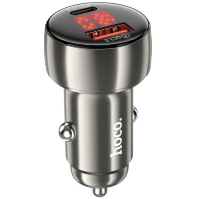 Автомобільний Зарядний Пристрій Hoco Z50 PD30W+QC3.0 (1Type-C/1USB/3A/48W) (сірий)