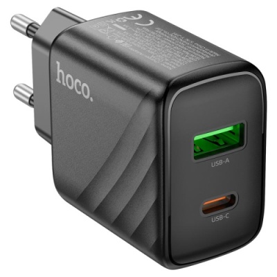мережевий зарядний пристрій hoco cs23a 1usb/18w/qc3.0 + 1type-c/30w/pd (чорний) 