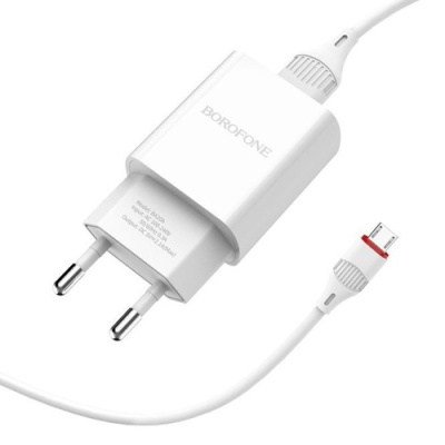 мережевий зарядний пристрій borofone ba20a 1usb/2.1a + (usb - microusb) (білий) 