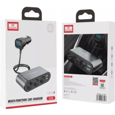 Розгалужувач прикурювача Earldom ET-CS2 (3порта + 2USB) 5V/3.1A/120W (Чорний)