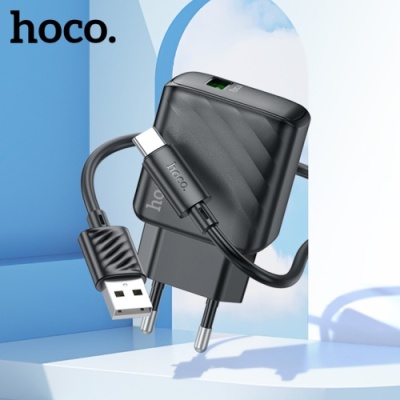 мережевий зарядний пристрій hoco cs21a 1usb/18w/qc3.0 + (usb - type-c) (чорний) 