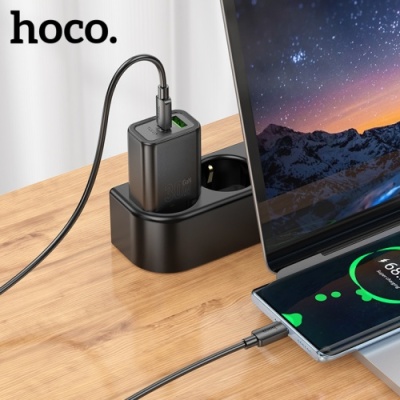мережевий зарядний пристрій hoco n63 1usb/18w/qc3.0 + 1type-c/30w/pd (чорний) 