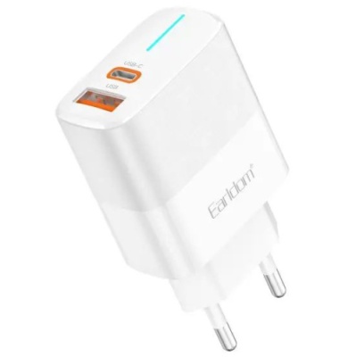мережевий зарядний пристрій earldom es-eu32c-c 1usb/20w/qc3.0 + 1type-c/20w/pd + (type-c - type-c) (білий) 