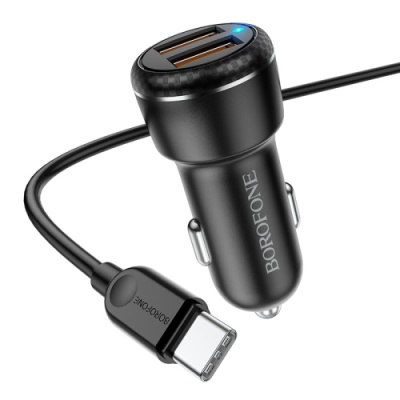 Автомобільний Зарядний Пристрій Borofone BZ17 2USB/18W/QC3.0 + (USB - Type-C) (Чорний)