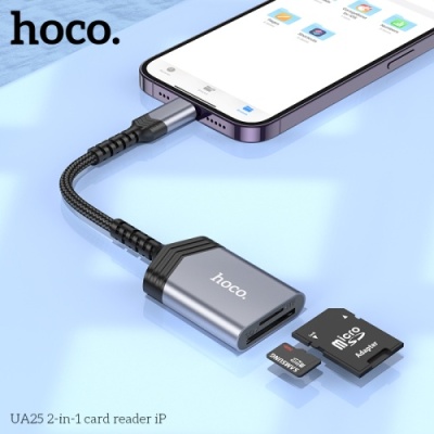 картрідер hoco ua25 2-in-1 card reader lightning (сiрий) 