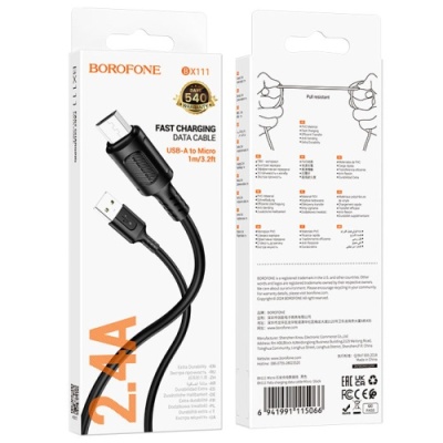 кабель borofone bx111 usb - microusb 2.4a/1m (чорний) 