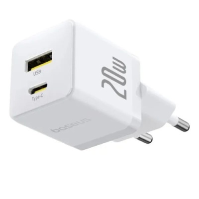 мережевий зарядний пристрій baseus palm fast charger (p10111608213-01) 1usb/qc3.0 + 1type-c/pd 20w + (type-c - type-c 60w) (білий) 
