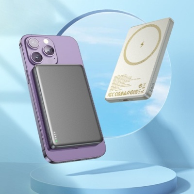 додаткова батарея power bank hoco q26 joy 5000mah pd20w (1c) з бездротовою зарядкою 15w (сірий) 