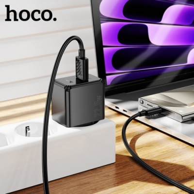 мережевий зарядний пристрій hoco cs17a 1usb/22.5w/qc3.0 + (usb - type-c) multi-protocol (чорний) 
