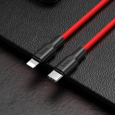 кабель hoco x21 plus silicone (pd) type-c - lightning 20w/3.0a/1m (чорно-червоний) 