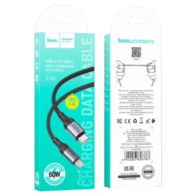 кабель hoco x102 type-c - type-c 60w/1m (чорний) 