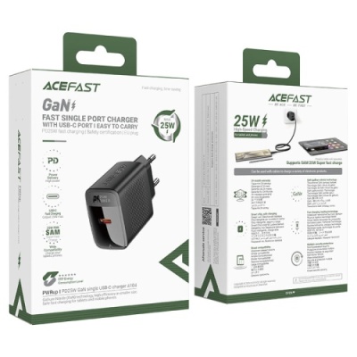 мережевий зарядний пристрій acefast a104 pd25w (1type-c) (чорний) 