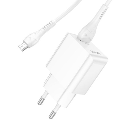 мережевий зарядний пристрій hoco c98a 1usb/18w/qc3.0 + (usb - microusb) (білий) 