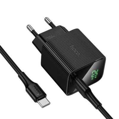 мережевий зарядний пристрій hoco cs82a 1type-c/20w/pd + (type-c - type-c) (чорний) 