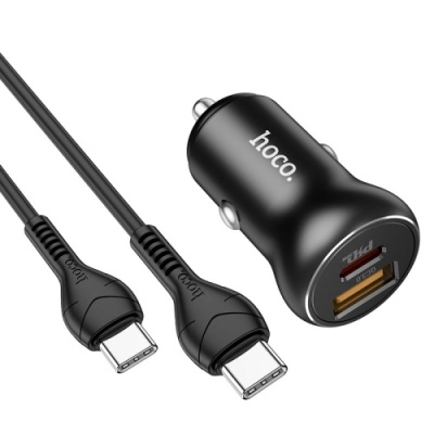 Автомобільний Зарядний Пристрій Hoco NZ5 Smooth road 1USB/30W/QC3.0 + 1Type-C/30W/PD + (Type-C - Type-C) (Чорний)