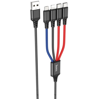 кабель hoco x76 4in1 usb - (lightning+microusb+type-c+type-c) 2.0a/1m (чорний) 