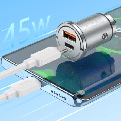 Автомобільний Зарядний Пристрій Hoco NZ10 PD45W+QC3.0 (1Type-C/1USB) (сталевий)