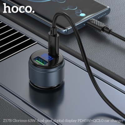 Автомобільний Зарядний Пристрій Hoco Z57B 1USB/18W/QC3.0 + 1Type-C/45W/PD (Сірий)