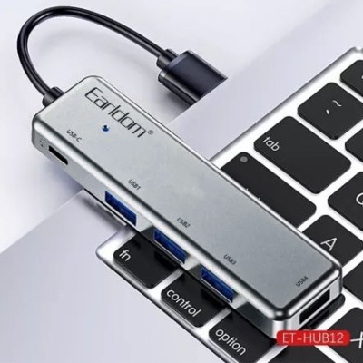 usb hub earldom et-hub12 usb to 4xusb2.0 + usb-c (чорний) 