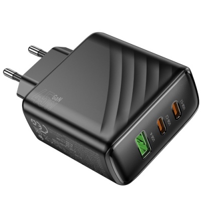 мережевий зарядний пристрій hoco cs26a pd45w+ qc3.0 (1usb/2type-c/3a) (чорний) 