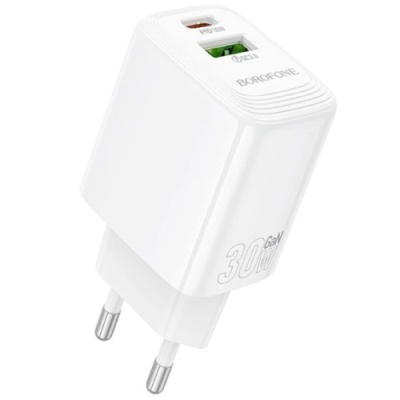 мережевий зарядний пристрій borofone bn29 1usb/18w/qc3.0 + 1type-c/30w/pd (білий) 