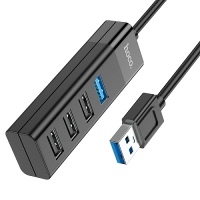 usb hub hoco hb25 easy mix 4-in-1 converter (usb to usb3.0+usb2.0*3) (чорний) 