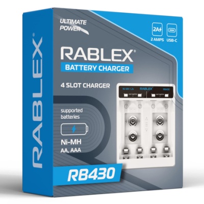 зарядний пристрій rablex rb-430 4акум (крона, aa,aaa) type c 