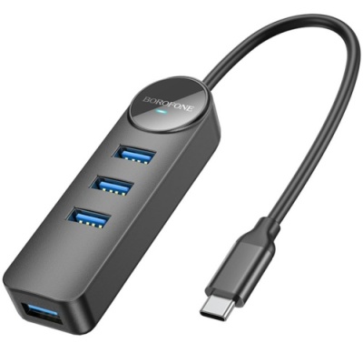 usb hub borofone dh5 4-in-1 (type-c to usb3.0*4) 0.2m (чорний) 