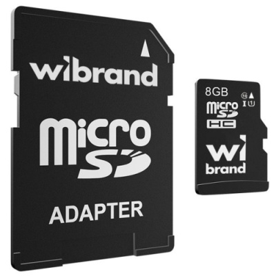 карта пам'яті wibrand microsdhc 8gb uhs-1 10 class + adapter (чорний) 