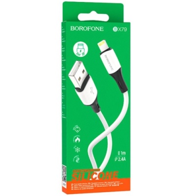 кабель borofone bx79 silicone usb - lightning 2.4a/1m (білий) 