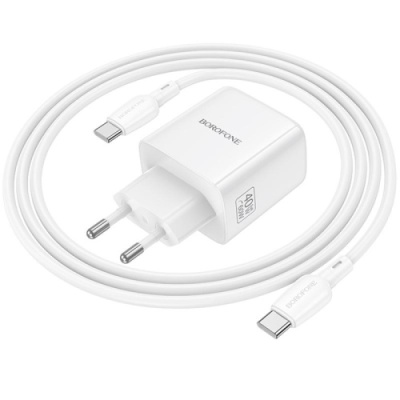 мережевий зарядний пристрій borofone bn33 pd40w (1type-c) + type-c - type-c (білий) 