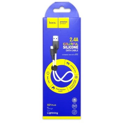 кабель hoco x21 plus silicone usb - lightning 2.4a/0.25m (чорно-білий) 