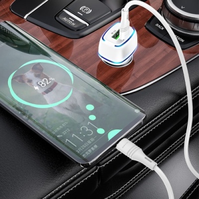 Автомобільний Зарядний Пристрій Borofone BZ14A 1USB/18W/QC3.0 + 1Type-C/20W/PD + (Type-C - Type-C) (Білий)