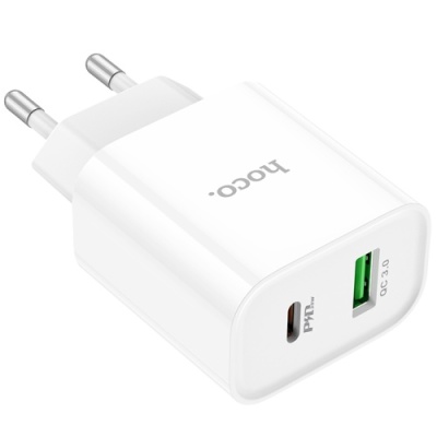мережевий зарядний пристрій hoco c80a plus 1usb/18w/qc3.0 + 1type-c/20w/pd (білий) 