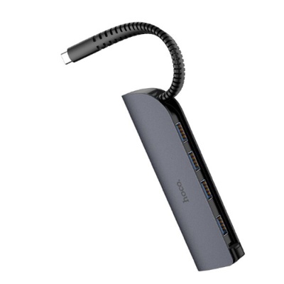 usb hub hoco hb12 type-c to 4 usb (сірий) 