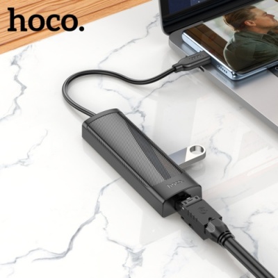 usb hub hoco hb42 4-in-1 (type-c to usb3.0*3+rj45 1gbps) (l=0.2m) (чорний) 