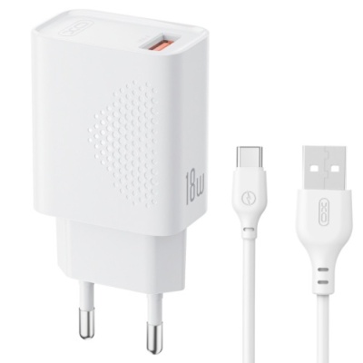 мережевий зарядний пристрій xo l159 1usb/18w/qc3.0 + (usb - type-c) (бiлий) 