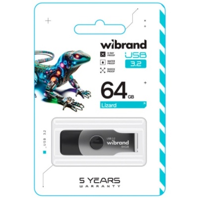 usb флеш-накопичувач wibrand 64gb 3.2 lizard gen1 (чорний) 