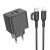 мережевий зарядний пристрій borofone bas14a erudite 1usb/18w/qc3.0 + 1type-c/20w/pd + (type-c - lightning) (чорний) 