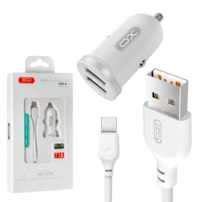 Автомобільний Зарядний Пристрій XO TZ08 2USB/2.1A + (USB - Type-C) (Білий)
