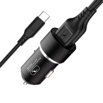 Автомобільний Зарядний Пристрій SkyDolphin SZ02T 2USB/2.4A + (USB - Type-C) (Чорний)