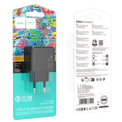 мережевий зарядний пристрій hoco cs17a 1usb/22.5w/qc3.0 multi-protocol (чорний) 